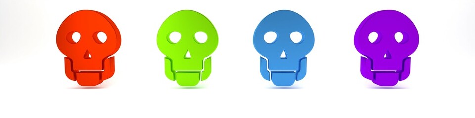 Colorful Skull icon isolated on white background. Happy Halloween party. Minimalism concept. 3D render illustration