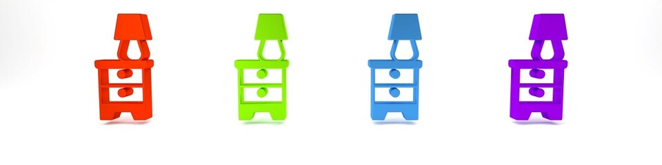 Colorful Furniture nightstand with lamp icon isolated on white background. Minimalism concept. 3D render illustration