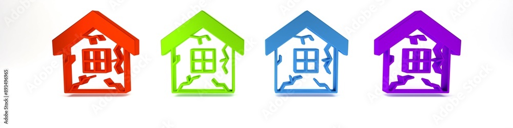 Sticker Colorful House icon isolated on white background. Insurance concept. Security, safety, protection, protect concept. Minimalism concept. 3D render illustration