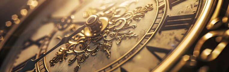 "Antique weathered analog timepiece showing midnight on December 31st, 2024"


