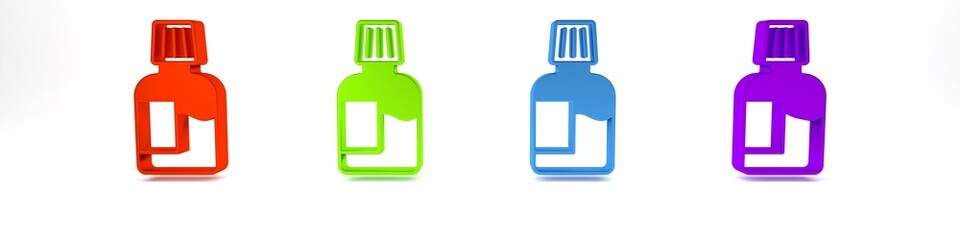 Colorful Mouthwash plastic bottle icon isolated on white background. Liquid for rinsing mouth. Oralcare equipment. Minimalism concept. 3D render illustration