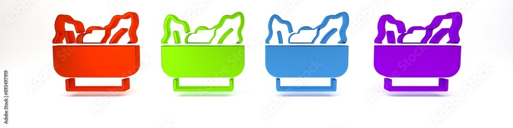 Sticker Colorful Wonton icon isolated on white background. Chinese food. Minimalism concept. 3D render illustration