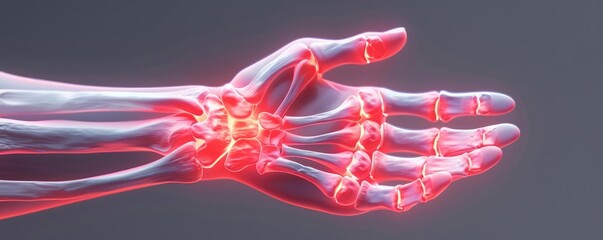Artistic representation of hand swelling with sharp joints, rheumatoid arthritis focus, medical illustration, inflamed and painful joints concept