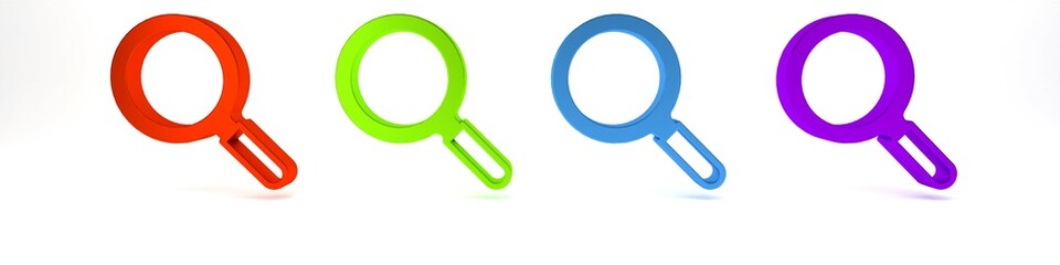 Colorful Magnifying glass icon isolated on white background. Search, focus, zoom, business symbol. Minimalism concept. 3D render illustration
