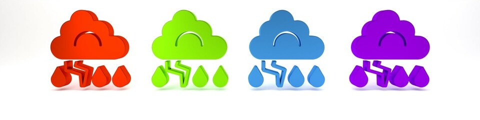 Colorful Storm icon isolated on white background. Cloud and lightning sign. Weather icon of storm. Minimalism concept. 3D render illustration