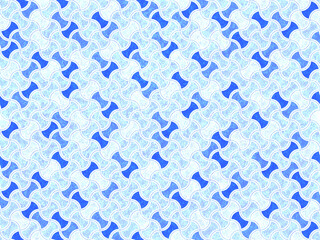 シームレスなブルーランダム配置の分銅つなぎ文様背景