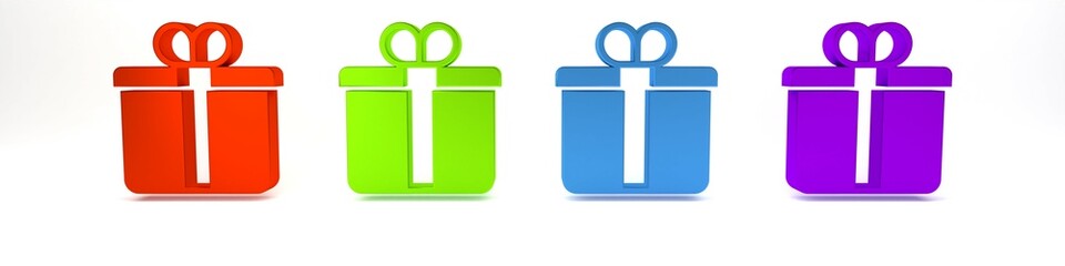 Colorful Gift box icon isolated on white background. Merry Christmas and Happy New Year. Minimalism concept. 3D render illustration