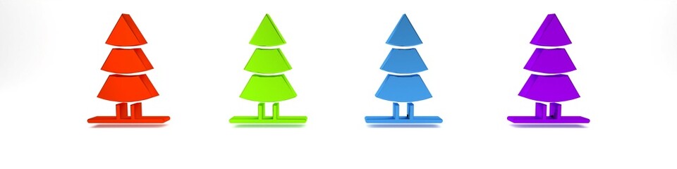 Colorful Christmas tree icon isolated on white background. Merry Christmas and Happy New Year. Minimalism concept. 3D render illustration