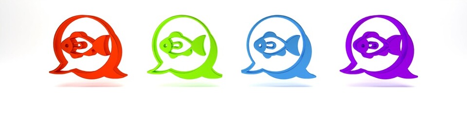 Colorful Fish icon isolated on white background. Minimalism concept. 3D render illustration