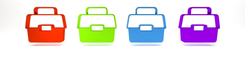 Colorful Case or box container for wobbler and gear fishing equipment icon isolated on white background. Fishing tackle. Minimalism concept. 3D render illustration