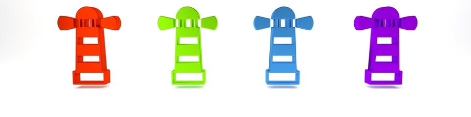 Colorful Lighthouse icon isolated on white background. Minimalism concept. 3D render illustration