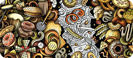 Cartoon vector doodle Bakery banner background