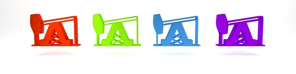Colorful Oil pump or pump jack icon isolated on white background. Oil rig. Minimalism concept. 3D render illustration