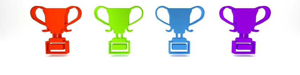 Colorful Award cup icon isolated on white background. Winner trophy symbol. Championship or competition trophy. Sports achievement sign. Minimalism concept. 3D render illustration