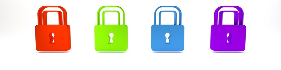 Colorful Lock icon isolated on white background. Padlock sign. Security, safety, protection, privacy concept. Minimalism concept. 3D render illustration