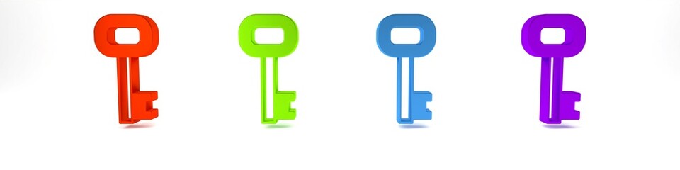 Colorful Old key icon isolated on white background. Minimalism concept. 3D render illustration