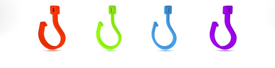 Colorful Fishing hook icon isolated on white background. Fishing tackle. Minimalism concept. 3D render illustration