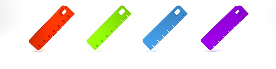 Colorful Ruler icon isolated on white background. Straightedge symbol. Minimalism concept. 3D render illustration