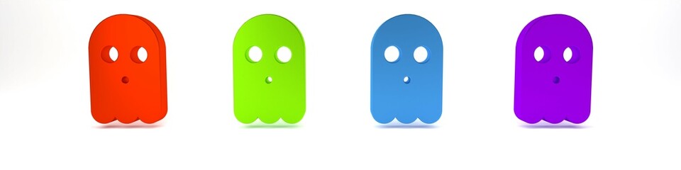 Fototapeta premium Colorful Ghost icon isolated on white background. Happy Halloween party. Minimalism concept. 3D render illustration