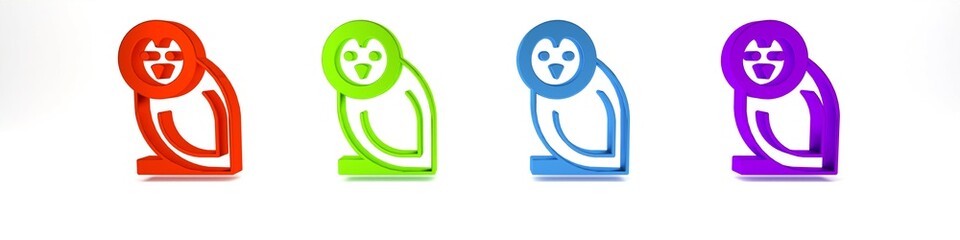 Colorful Owl bird icon isolated on white background. Animal symbol. Minimalism concept. 3D render illustration