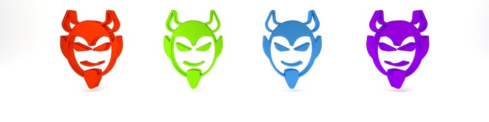 Colorful Devil head icon isolated on white background. Happy Halloween party. Minimalism concept. 3D render illustration
