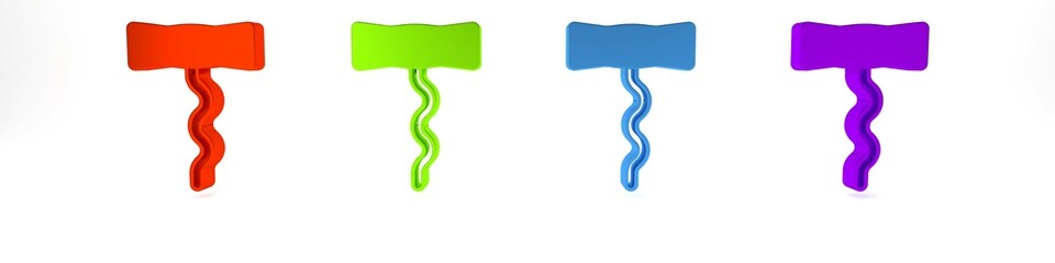 Colorful Wine corkscrew icon isolated on white background. Minimalism concept. 3D render illustration