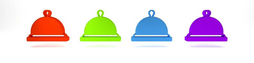 Colorful Covered with a tray of food icon isolated on white background. Tray and lid sign. Restaurant cloche with lid. Minimalism concept. 3D render illustration