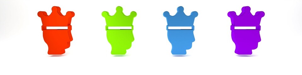 Colorful King crown icon isolated on white background. Minimalism concept. 3D render illustration