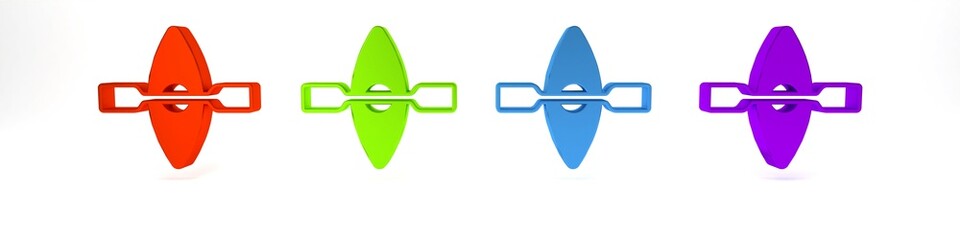 Colorful Kayak and paddle icon isolated on white background. Kayak and canoe for fishing and tourism. Outdoor activities. Minimalism concept. 3D render illustration