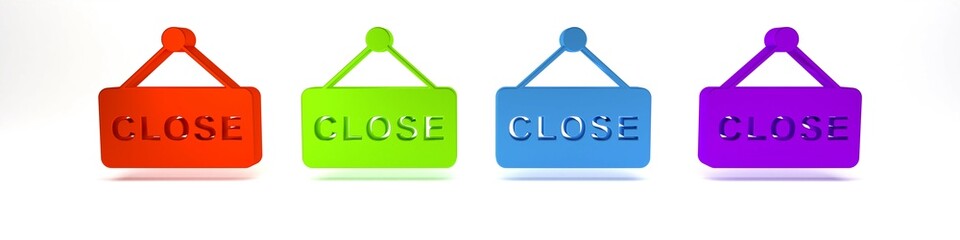 Colorful Hanging sign with text Closed icon isolated on white background. Business theme for cafe or restaurant. Minimalism concept. 3D render illustration