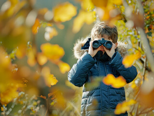 Fototapeta premium Kid looking through binoculars