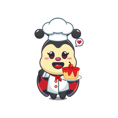 Cute chef ladybug with cake cartoon vector illustration