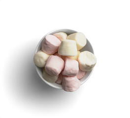 Assorted Pink and White Marshmallows in White Bowl