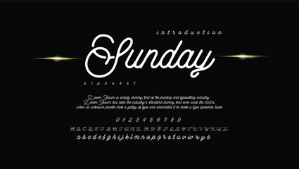Sunday premium luxury elegant alphabet letters and numbers. Vintage wedding typography classic serif font decorative vintage concept. Creative vector illustration