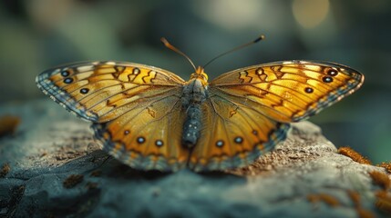 Fototapeta premium Close-up of a Butterfly on a Rock