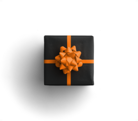 Black Gift Box with Orange Ribbon and Bow