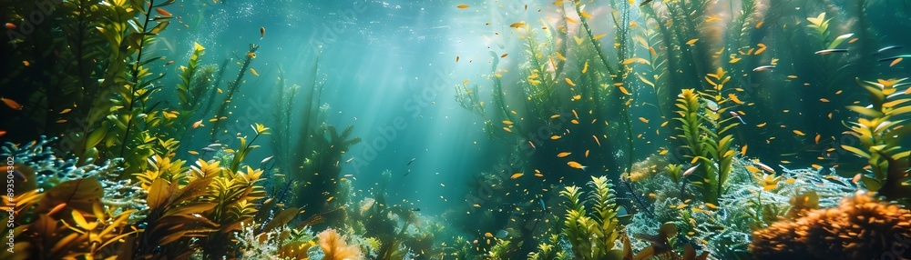 Poster Spectacular Underwater Kelp Forest Swaying Gently in the Currents of the Vast Ocean