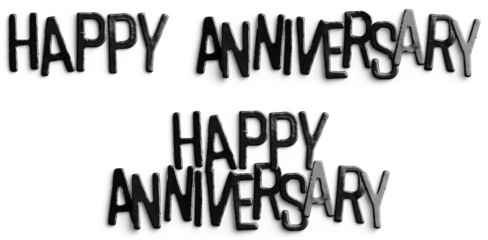 Black Metallic Happy Anniversary Text