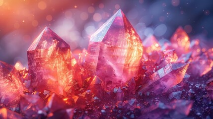 Obraz premium Close-up of vibrant amethyst crystals illuminated with soft light, showcasing the beauty and details of natural crystal formations.