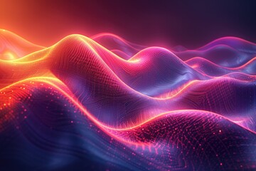 Fototapeta premium Futuristic abstract neon waveforms with colorful gradients and glowing lines creating a mesmerizing digital landscape background.