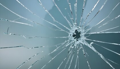 Shattered glass or cracked window with a radial pattern of cracks and fractures against a gray background