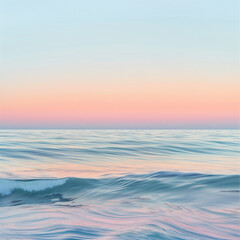 Obraz premium A serene sunset over a calm ocean, pastel colors, gentle waves, beach