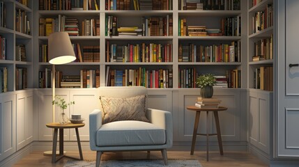 An inviting transitional reading nook with a comfortable armchair