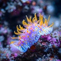 Intricate and Captivating Nudibranch Crawling on Coral Reef in the Ocean