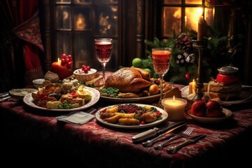 Naklejka premium Christmas dinner candle supper brunch.