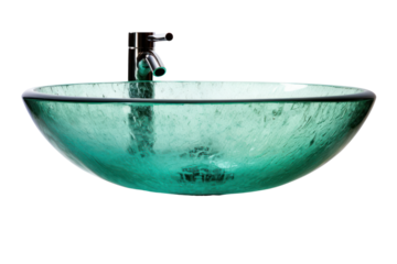 vessel bathroom sink made of sleek, polished glass or stone. Isolated on white background.