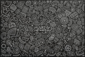 Chalkboard vector doodle cartoon set of Casino objects and symbols