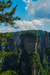 Zhangjiajie national forest park, China, Glass bridge of Zhangjiajie China Tianzishan with blue sky, concept of world heritage, avatar, heritage peak or cliff mountain, tourist attraction famous place
