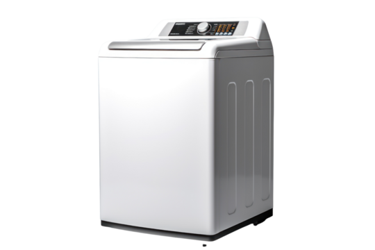 top-loading washing machine with a sleek, modern design and a large capacity, isolated on a white background