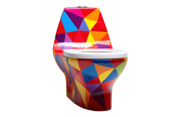 toilet with a unique design, like a geometric shape or a fun pattern, isolated on a white background